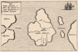 Atlantis shown on the Athanasius Kircher’s map in 1665.