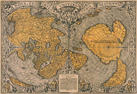 The Oronteus Finaeus map showing ice-free Antarctica and ancient coastlines