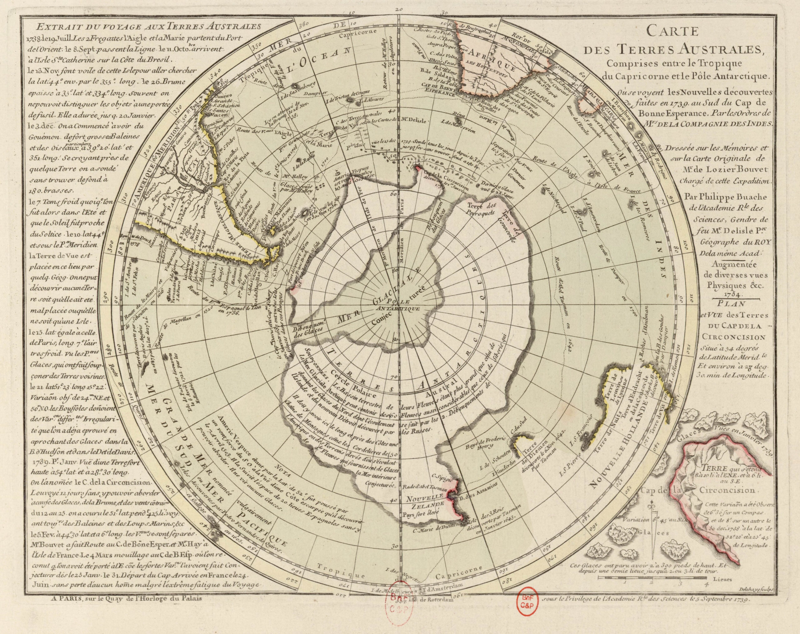 The Philippe Buache map depicting a divided southern continent, proposed in 1739.