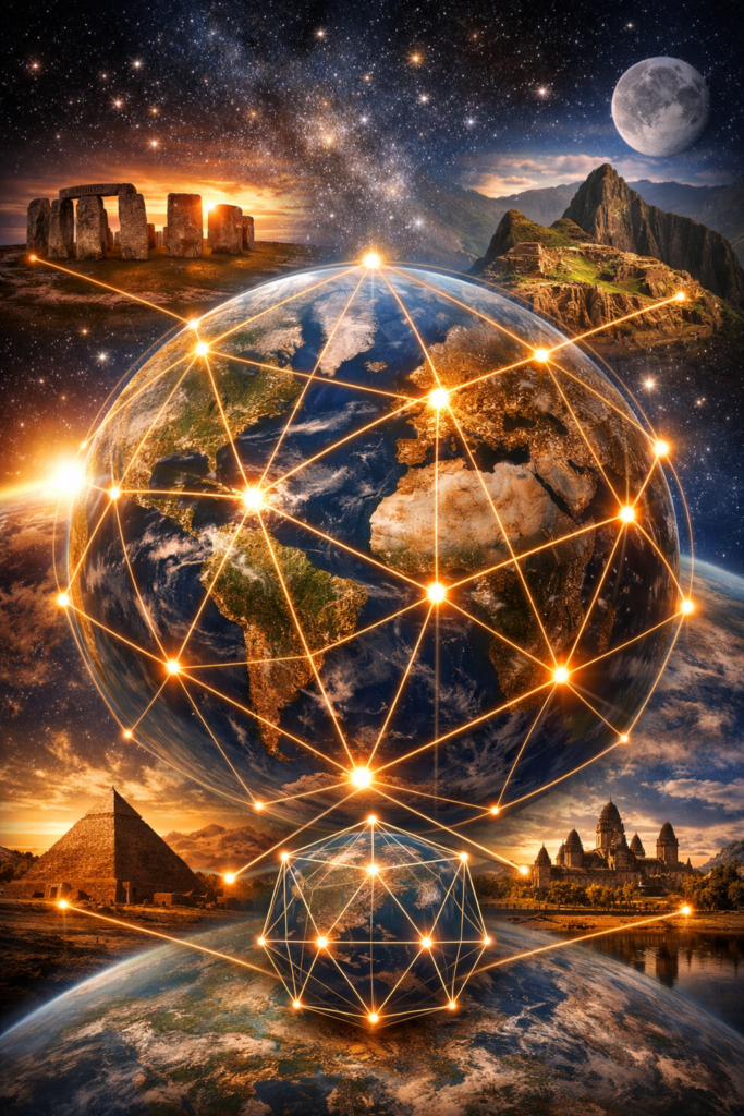earth geometric system ley lines linking sacred sites and temple placement patterns