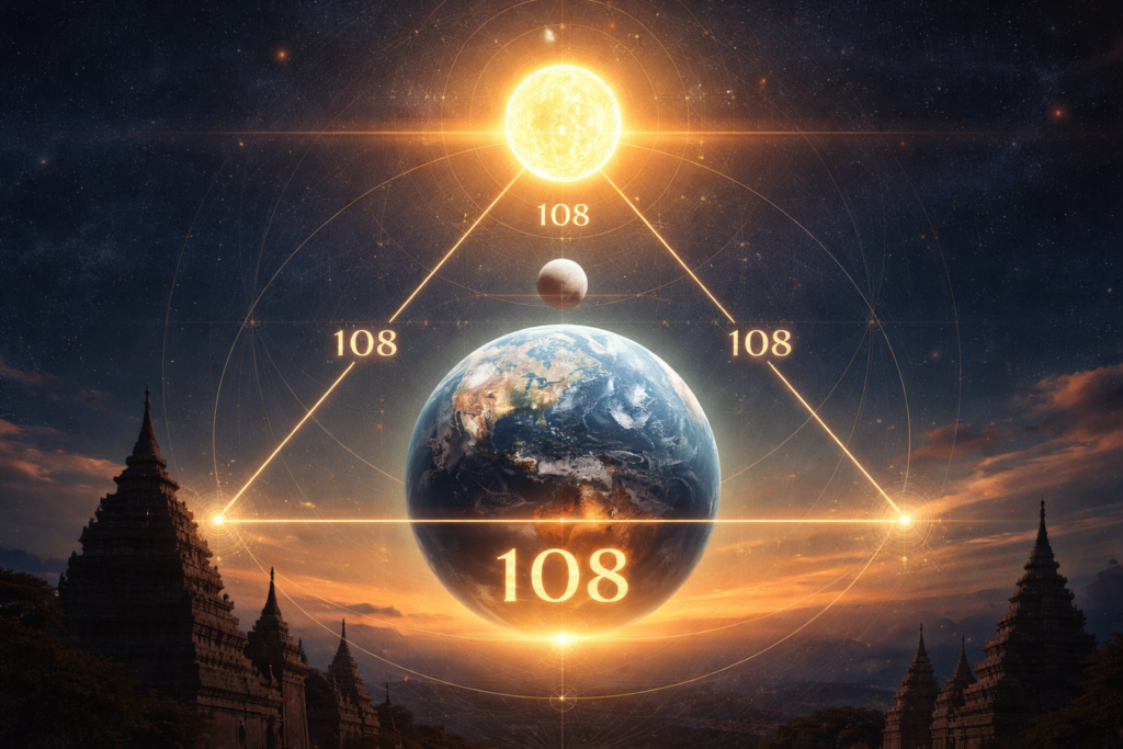 sacred number 108 earth sun moon distance cosmic measurement geometry